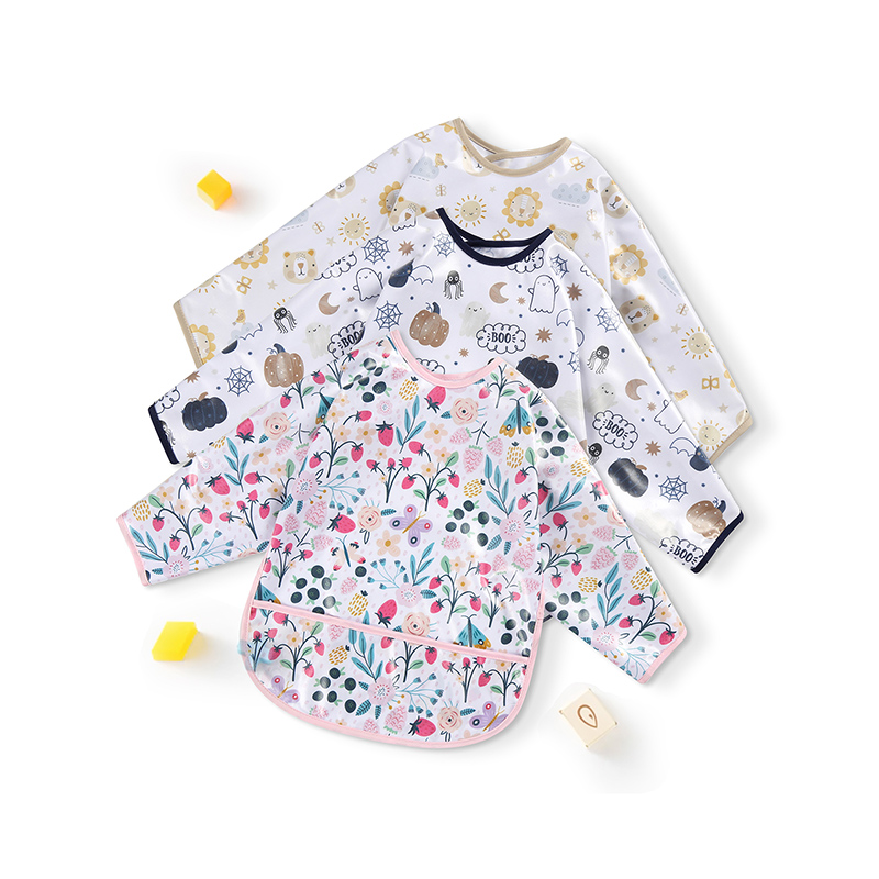 Bavoir imperméable à manches longues en PU pour bébé