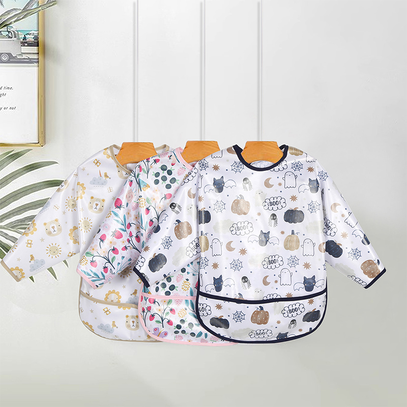Bavoir imperméable à manches longues en PU pour bébé