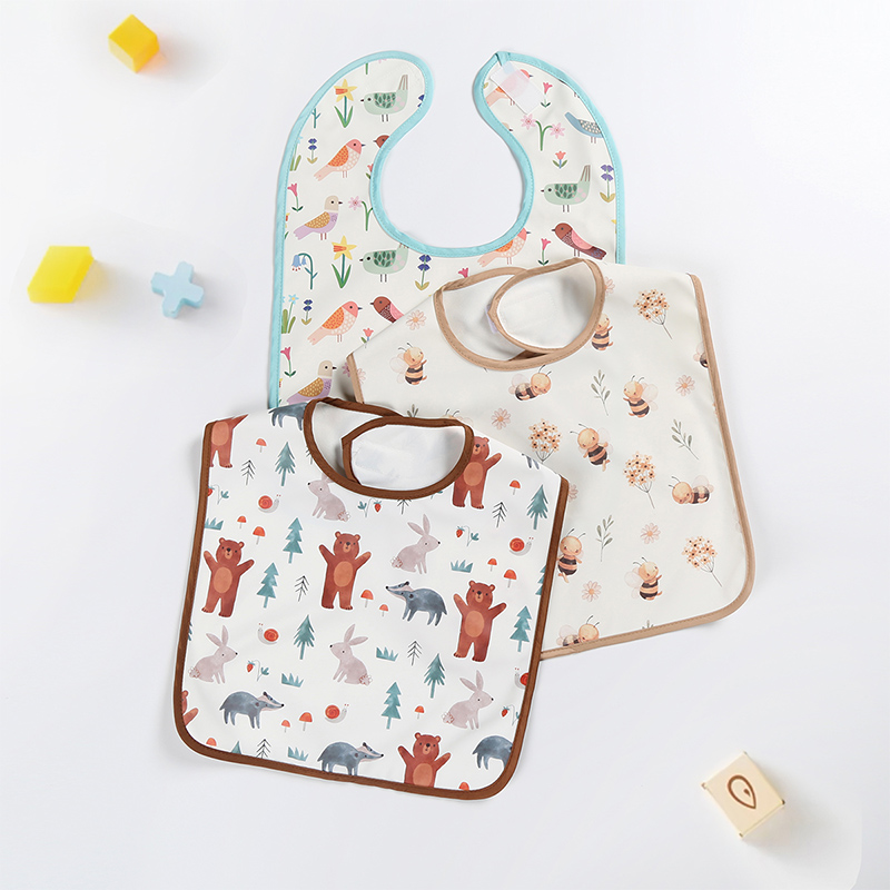 Bavoir bébé en PU imperméable à imprimé oiseau