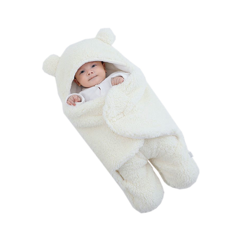 Couverture d'emmaillotage en peluche pour bébé style ours