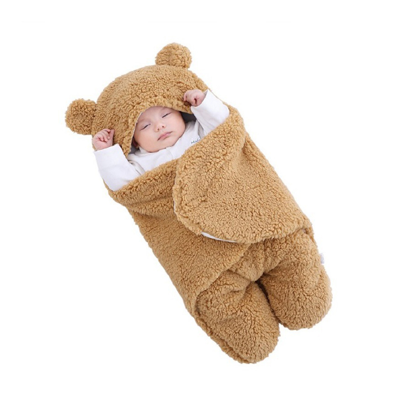Couverture d'emmaillotage en peluche pour bébé style ours