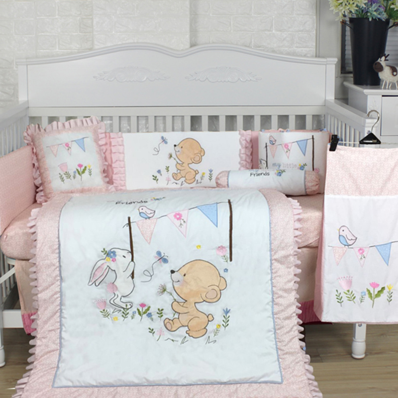 Parure de lit pour berceau à imprimé rose mignon, douce pour bébé